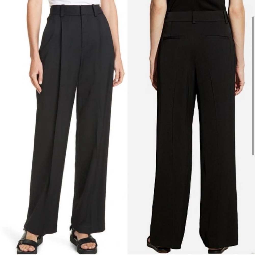 Vince Pressed Crease Tailored Wide Leg Trouser Pant Black Drop Waist Linen Blend